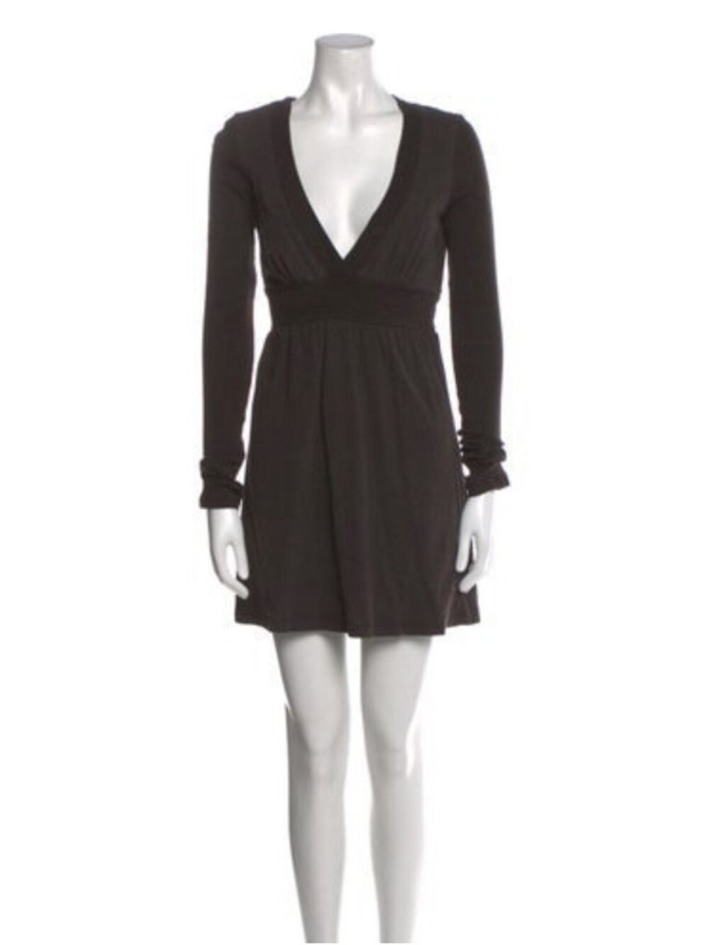 james perse Authentic solid brown v neck long sleeve mini dress 2 Small